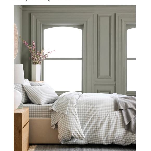 Classic Organic Percale Gingham Duvet Cover Blue Fog Full/Queen - Picture 1 of 4